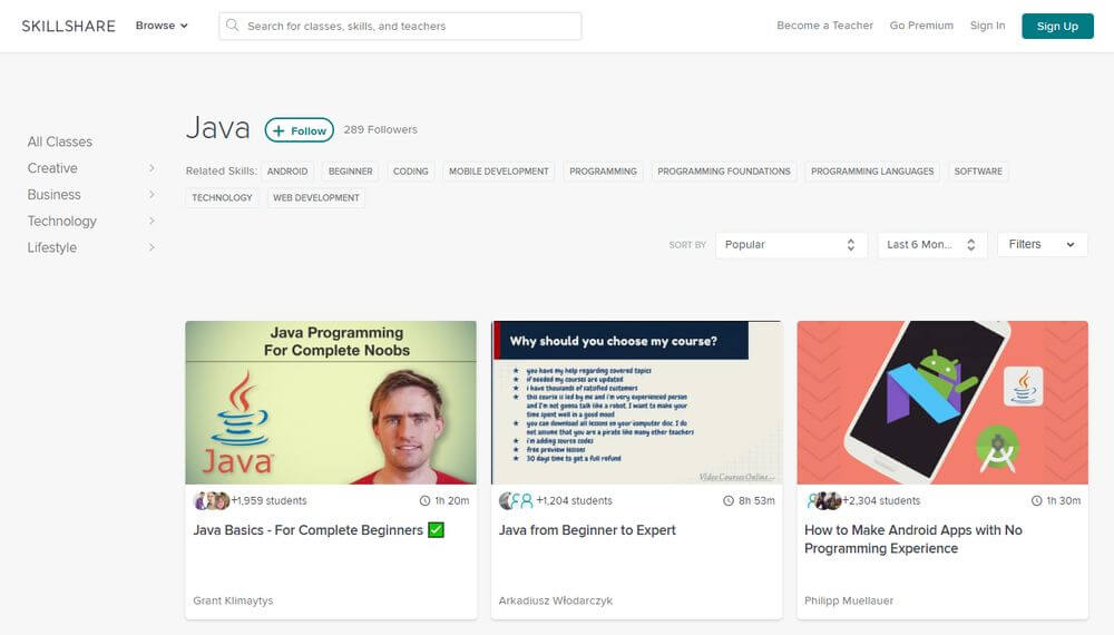 Skillshare is a great place to learn Java