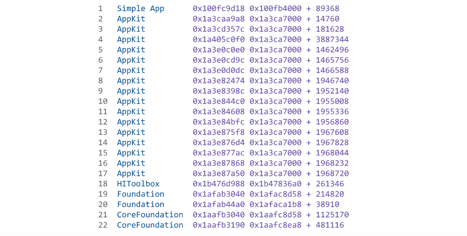 Unsymbolicated stack trace