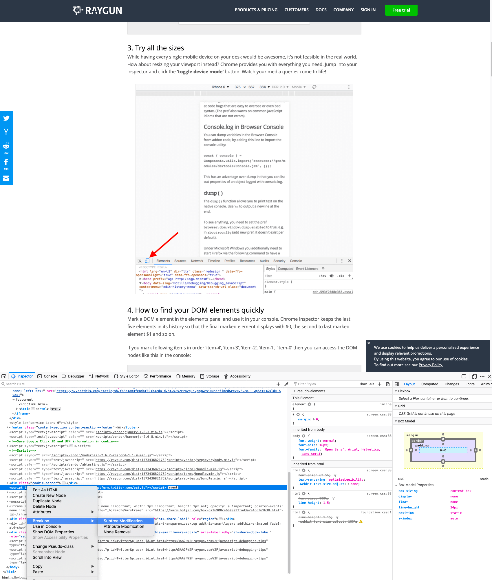 Debugging JavaScript using breakpoints