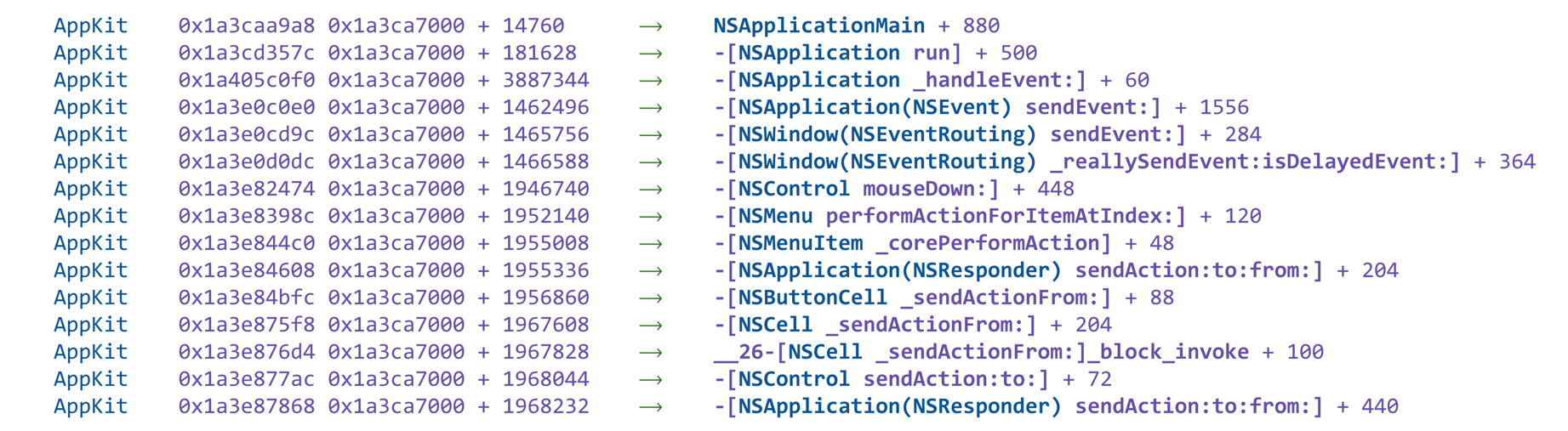 Symbolicated stack trace