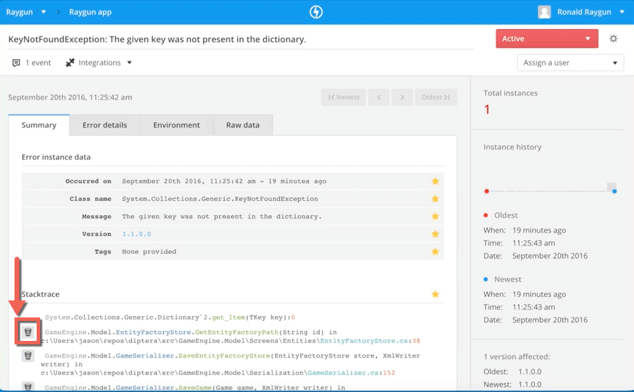 Screenshot showing the BitBucket icon next to the lines of code