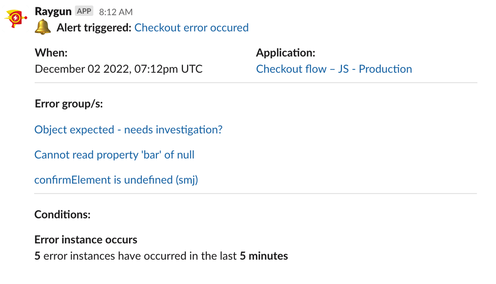 Screenshot of Alerts Notification in Slack