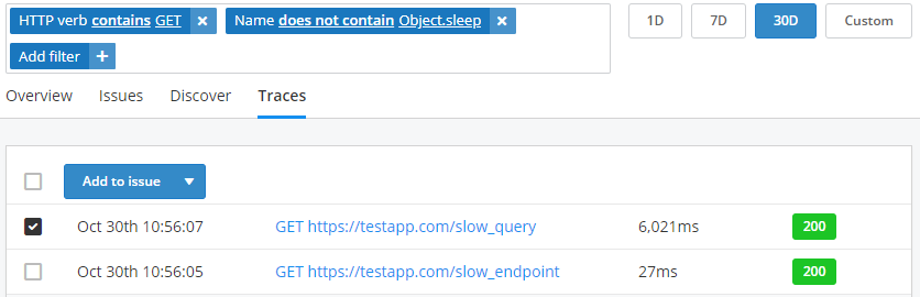 Raygun APM Traces page