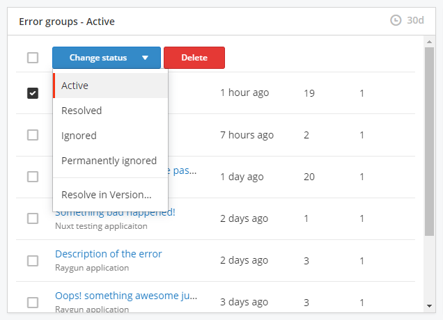 Change error status from dashboards