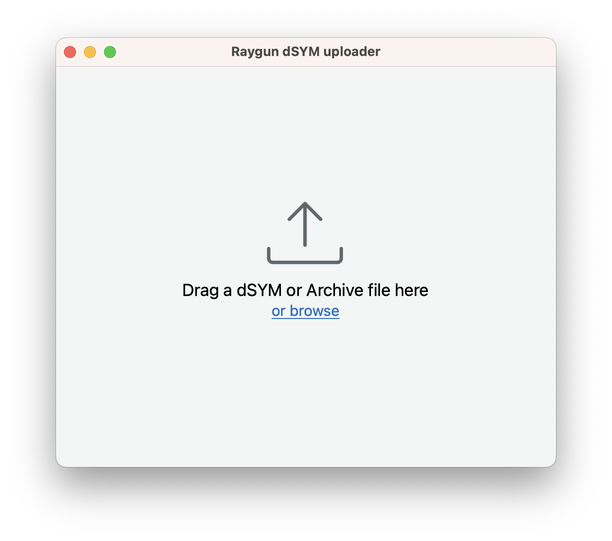 Raygun dSYM uploader drop screen