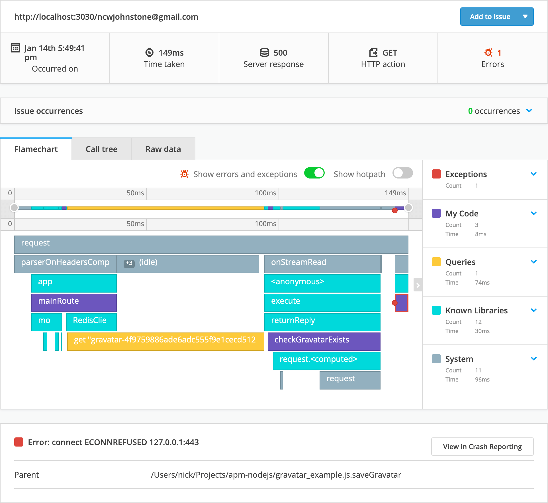 Traces in Raygun APM handling incoming requests