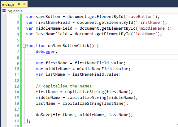 Visual studio index.js