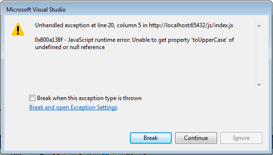 Visual studio error breakpoint