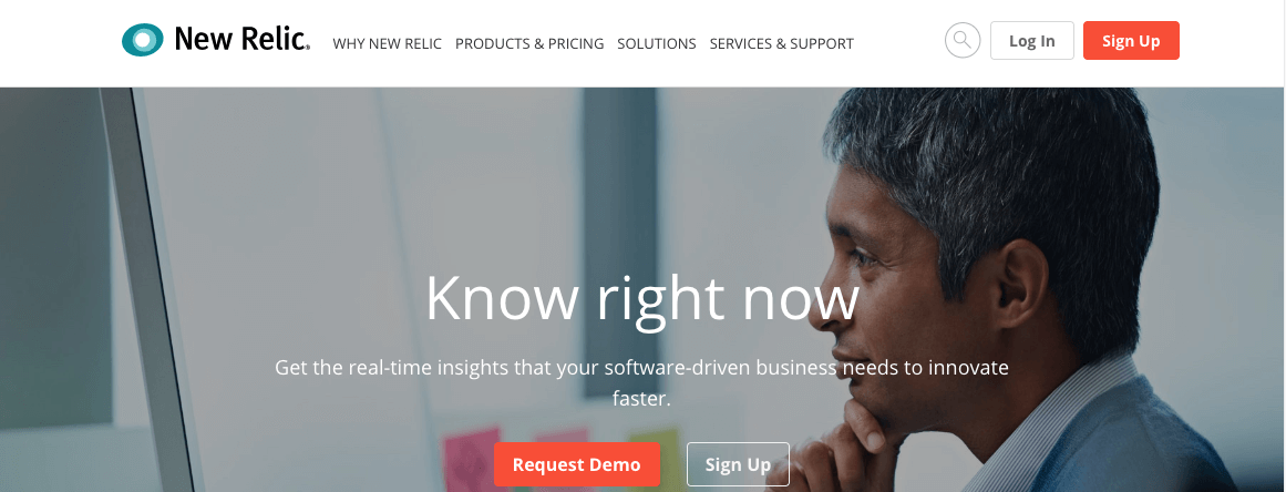 Screenshot of the New Relic homepage