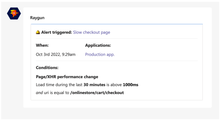 Performance alert example