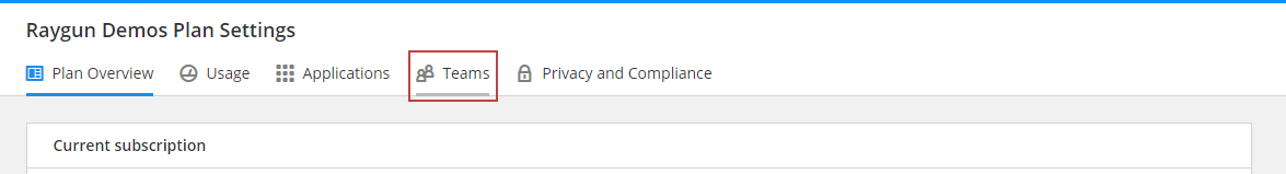 Teams tab in the Plan Settings