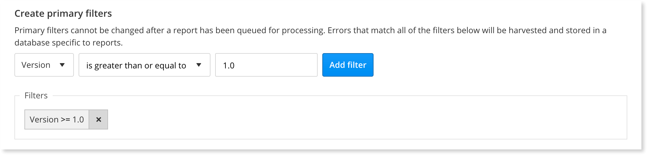 How to set up the primary filter inside Raygun Crash Reporting