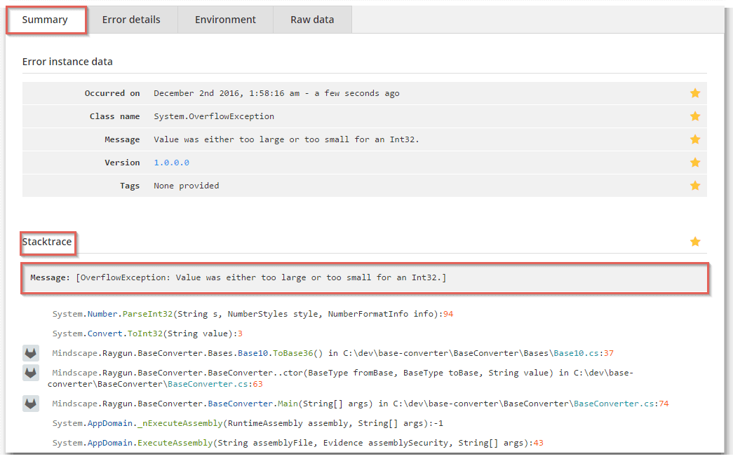 stack trace