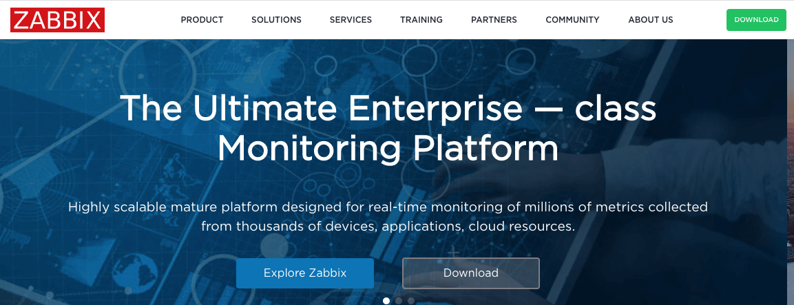 Screenshot of the Zabbix homepage